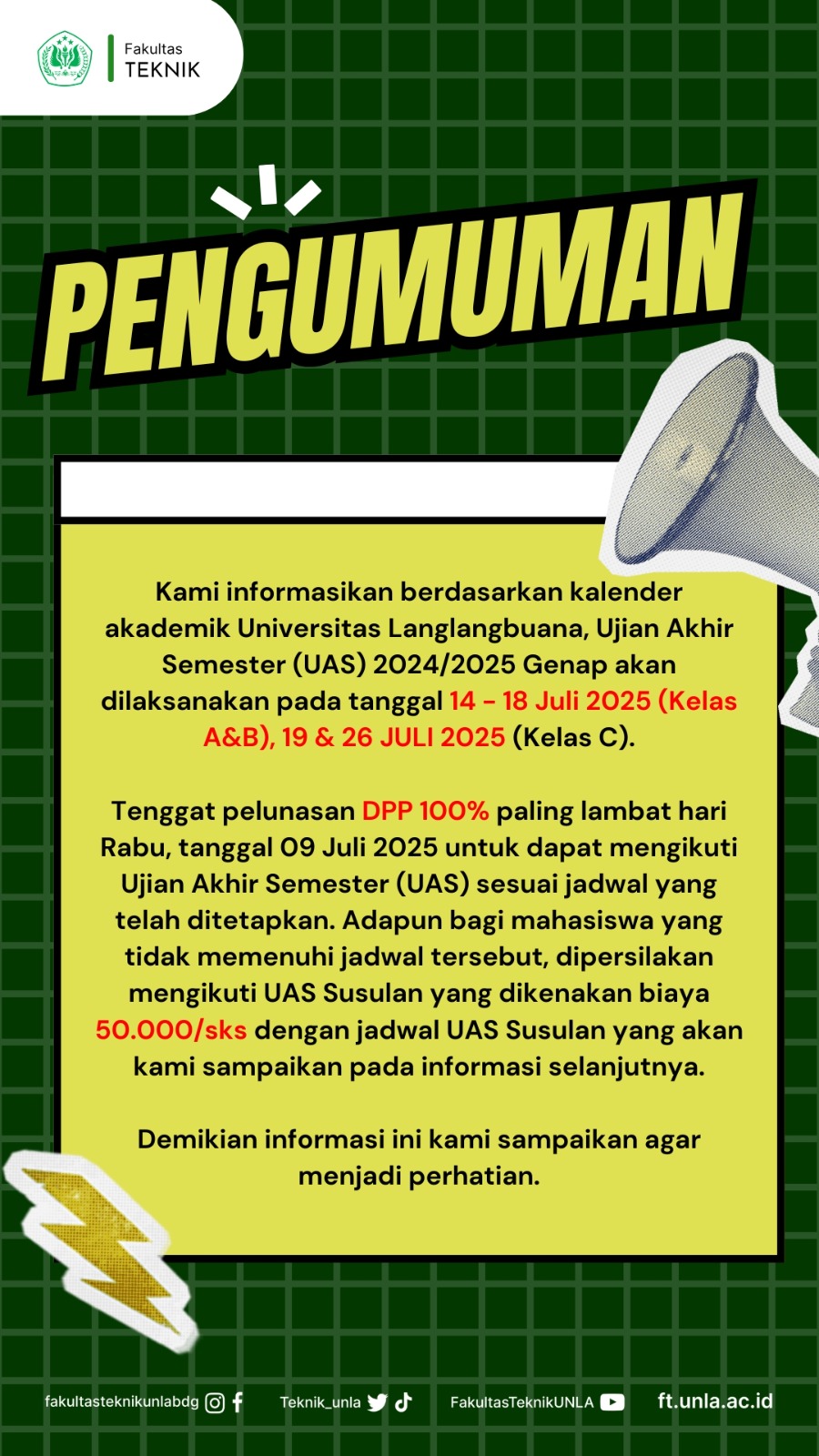 PENGUMUMAN UJIAN AKHIR SEMESTER (UAS) 2024/2025 GENAP
