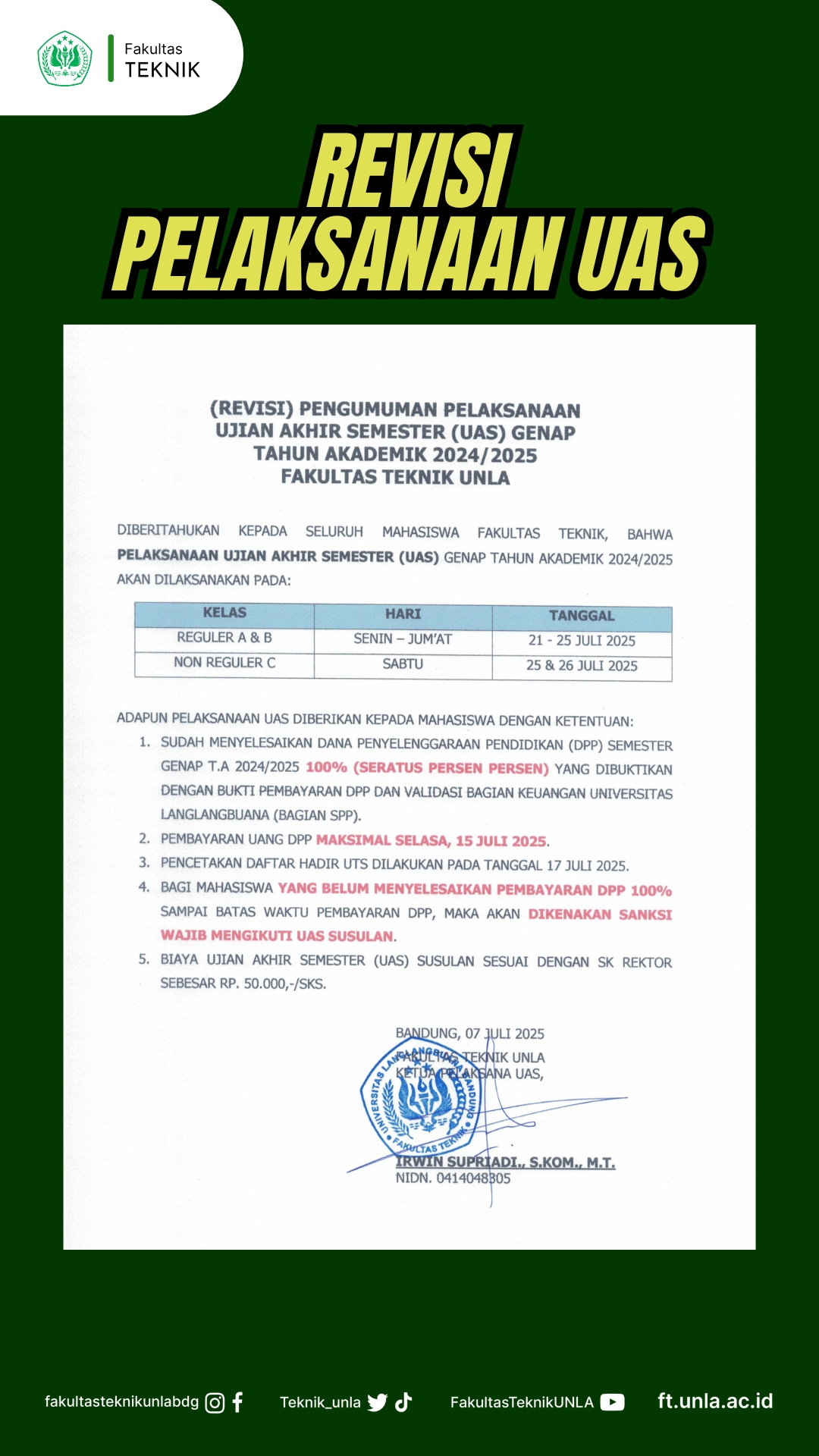 REVISI PELAKSANAAN UAS GENAP 2024/2025