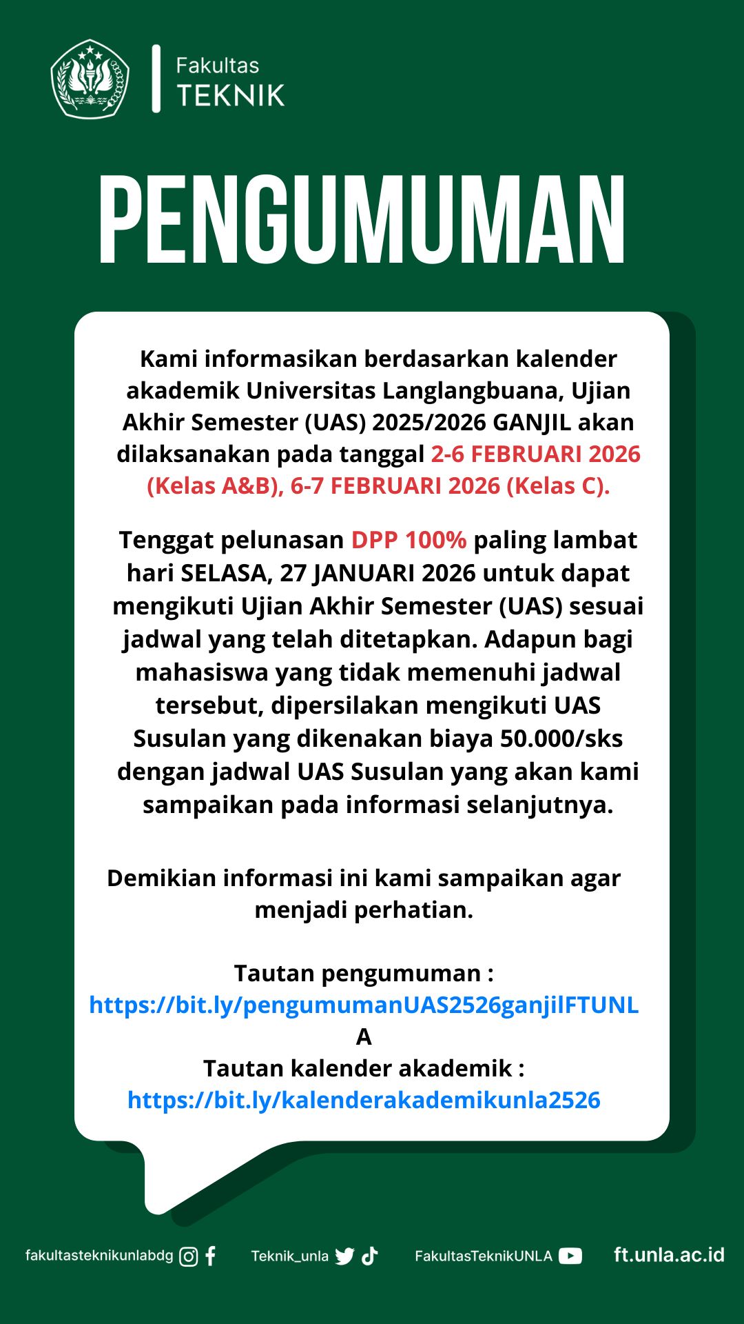 PENGUMUMAN UJIAN TENGAH SEMESTER (UTS) 2025/2026 GANJIL